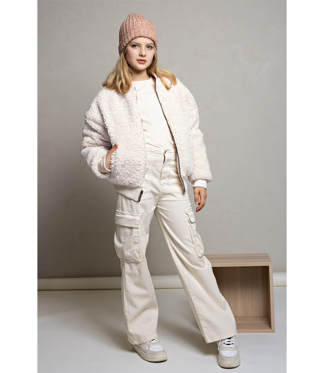 NoBell Meisjes reversibel winterjas met verborgen capuchon - Pearled ivoor