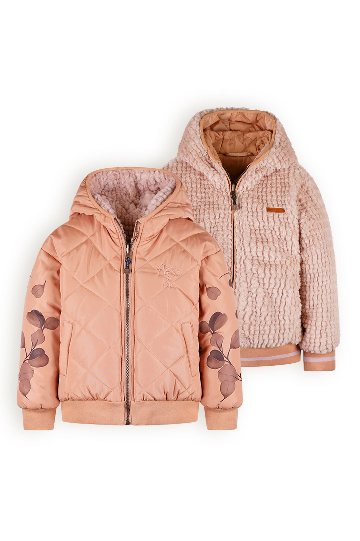 NoNo Meisjes reversibel winterjas met capuchon - Bomby - Taupe