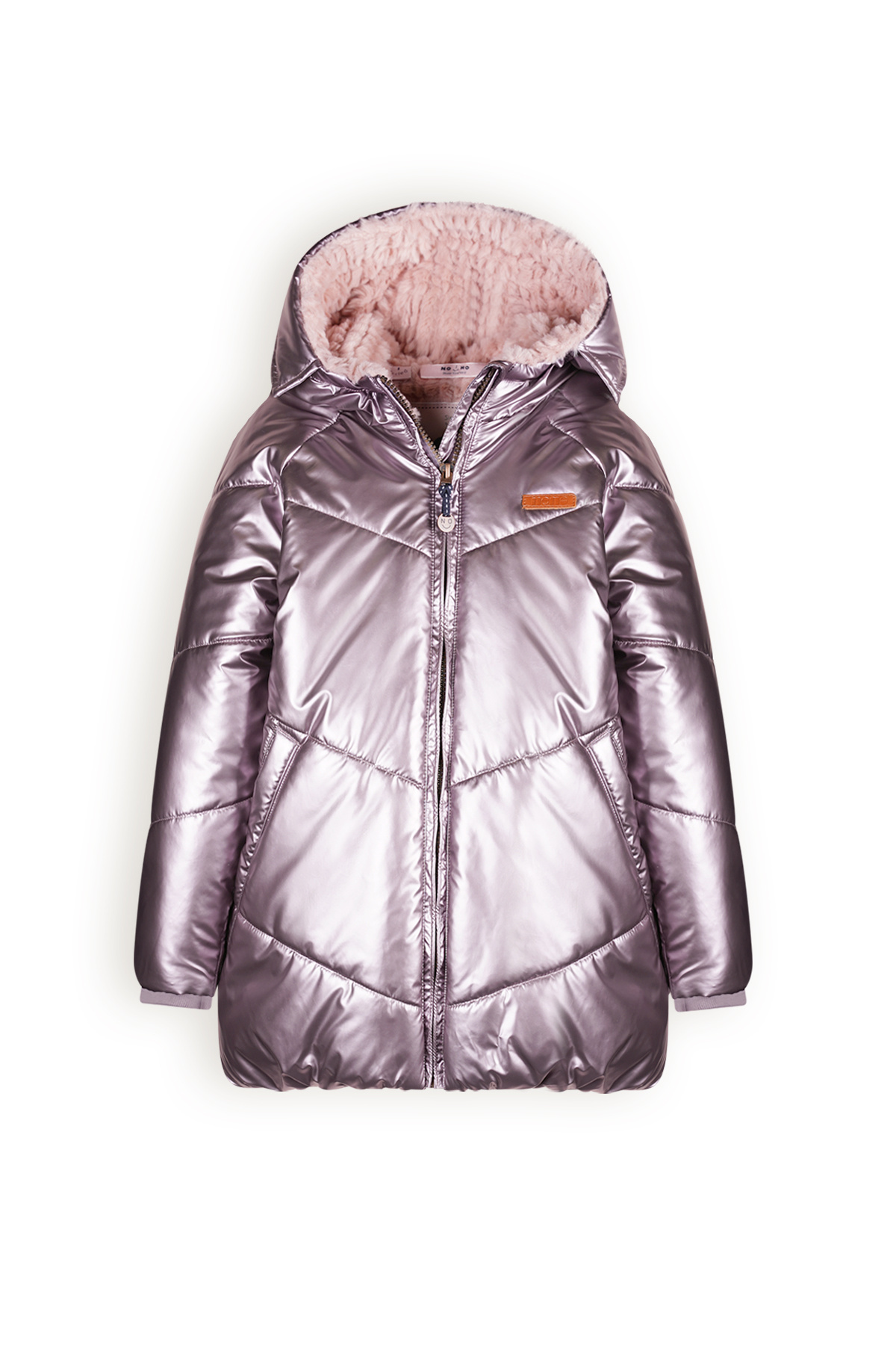 NoNo Meisjes winterjas halflang met capuchon - Baybee - Metallic Blush