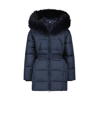 Le Chic Meisjes winterjas met capuchon en fur kraag - Bodette - Navy blauw