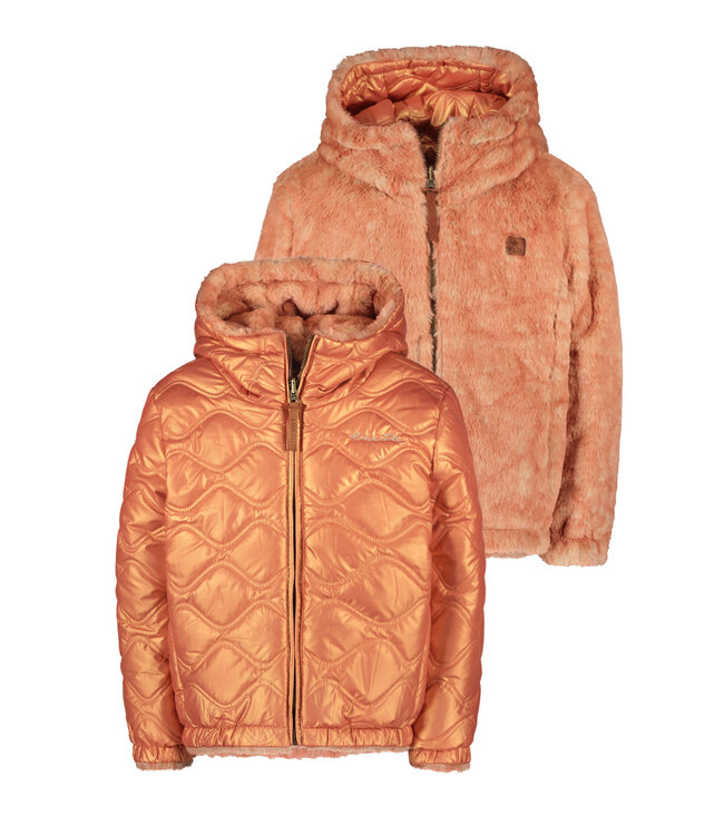 Like Flo Meisjes winterjas reversibel met capuchon - Aimee - Warm orange