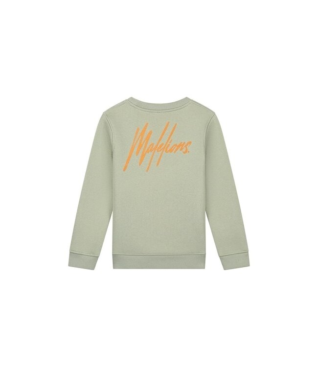 Malelions Sweater signature gestreept - Zeegras / Oranje