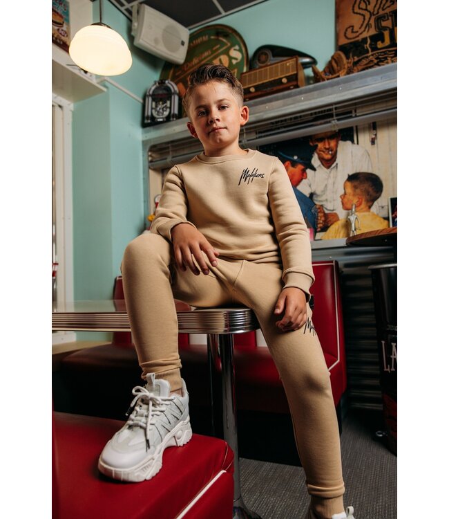 Malelions Sweater signature gestreept - Licht bruin / Navy blauw