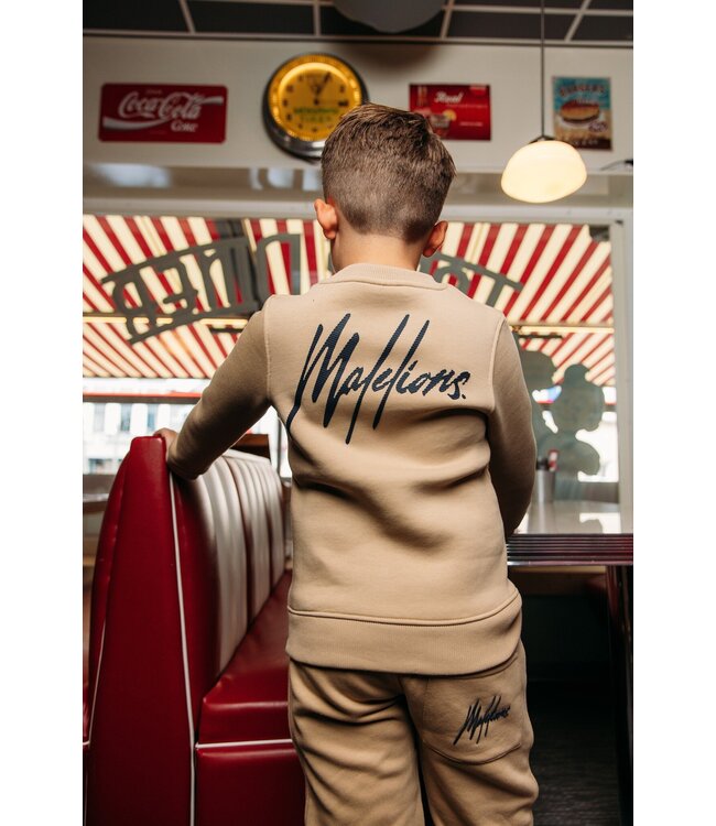 Malelions Sweater signature gestreept - Licht bruin / Navy blauw