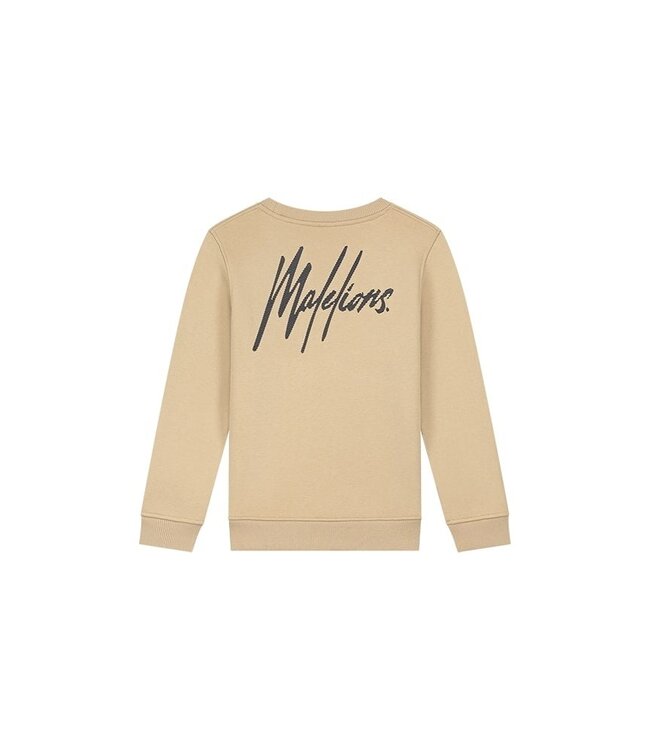 Malelions Sweater signature gestreept - Licht bruin / Navy blauw