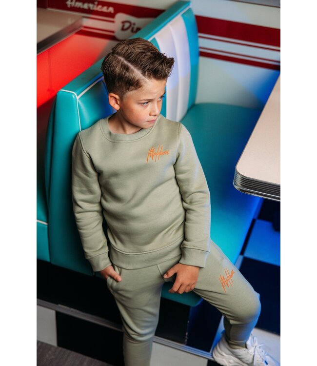 Malelions Sweat broek signature gestreept - Zeegras / Oranje