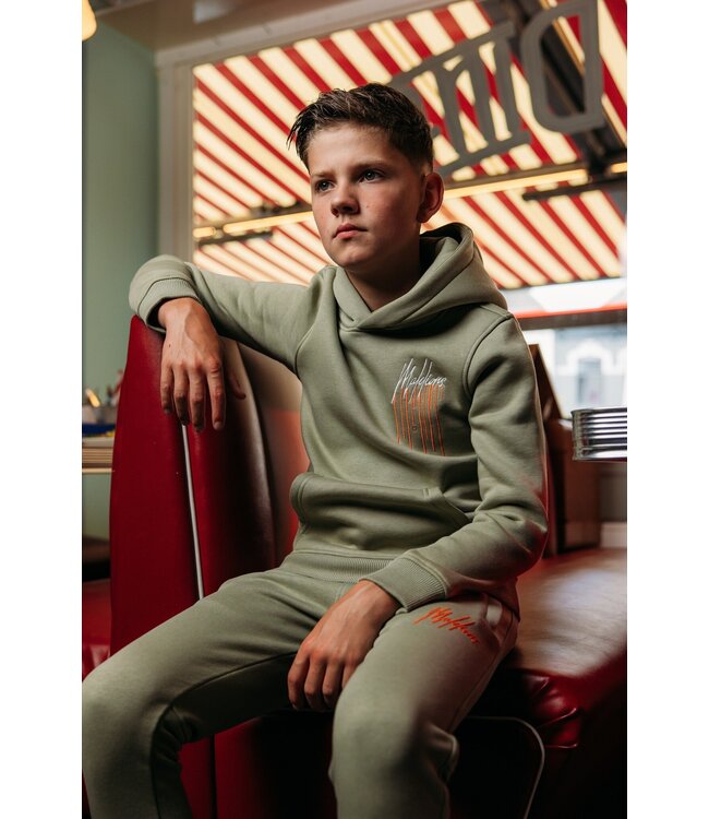 Malelions Sweat broek signature gestreept - Zeegras / Oranje