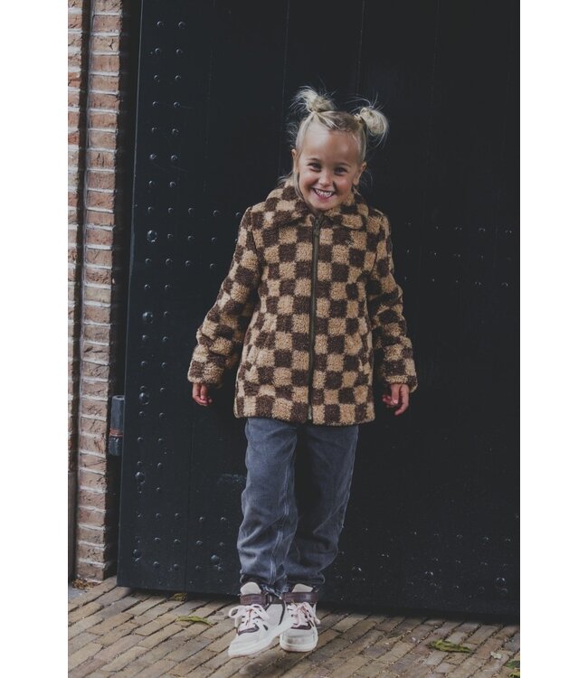 LOOXS Little Meisjes winterjas geruit fur - Kastanje bruin geruit