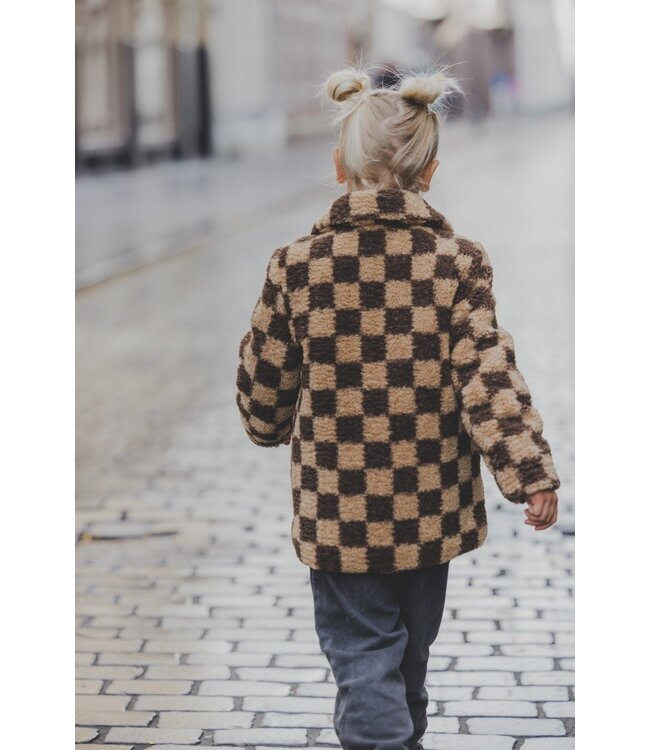 LOOXS Little Meisjes winterjas geruit fur - Kastanje bruin geruit