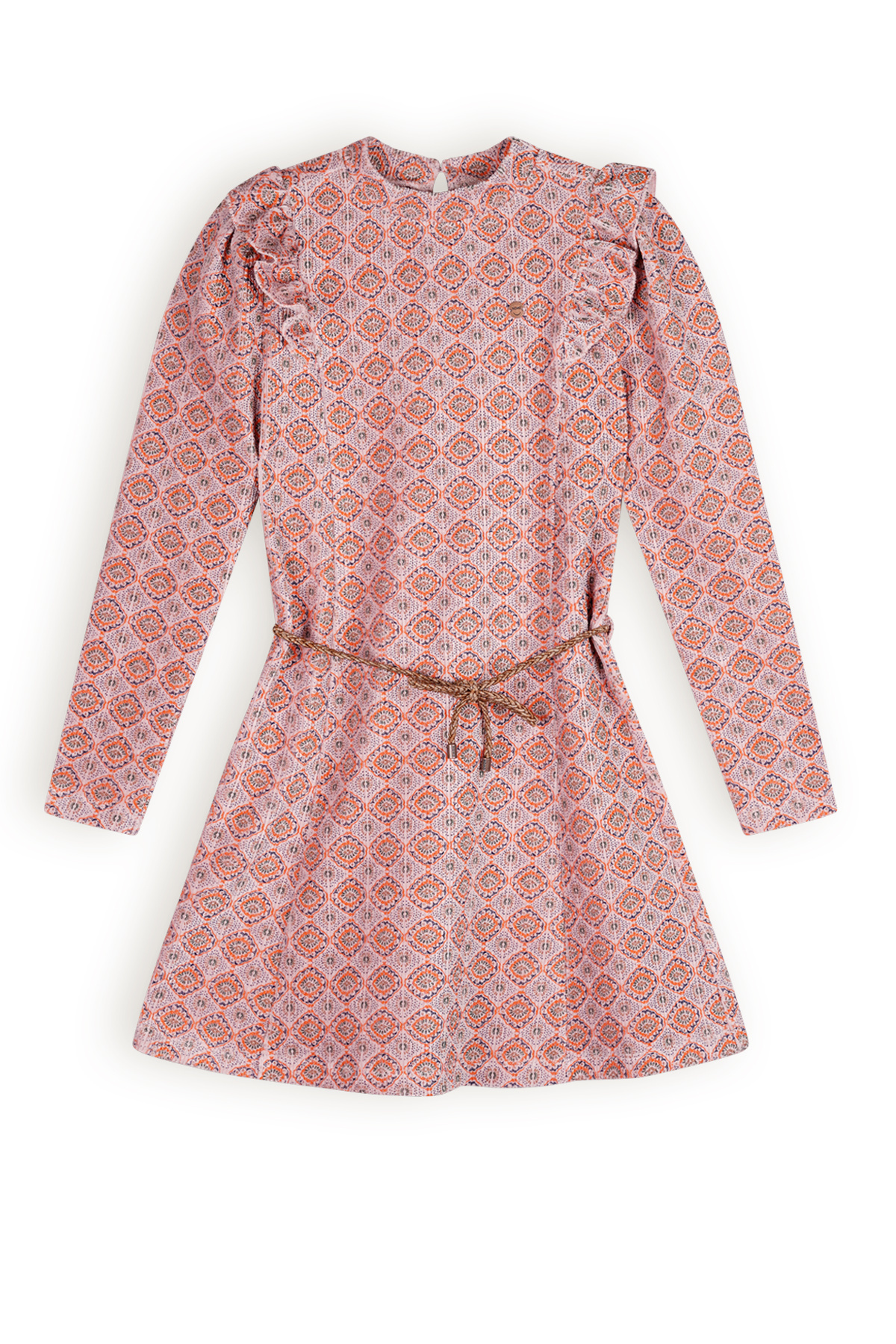 NoNo Meisjes jurk rib velours AOP aztec - Max - Pale Blush afbeelding