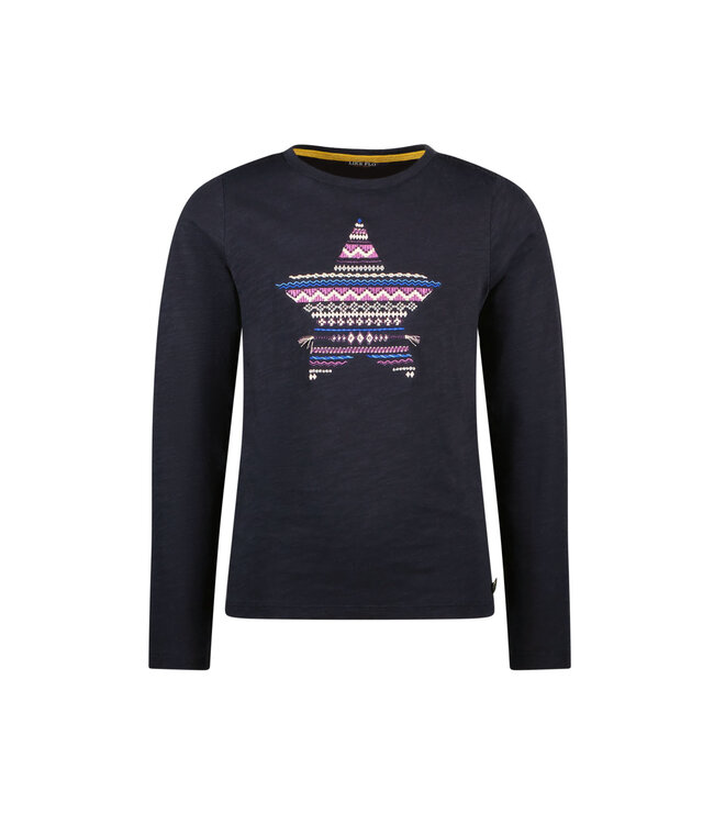 Like Flo Meisjes t-shirt embroidery - Emy - Navy blauw