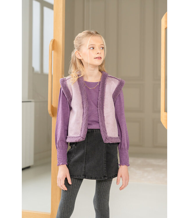 Like Flo Meisjes reversibel gilet teddy - Dewi - Lavendel