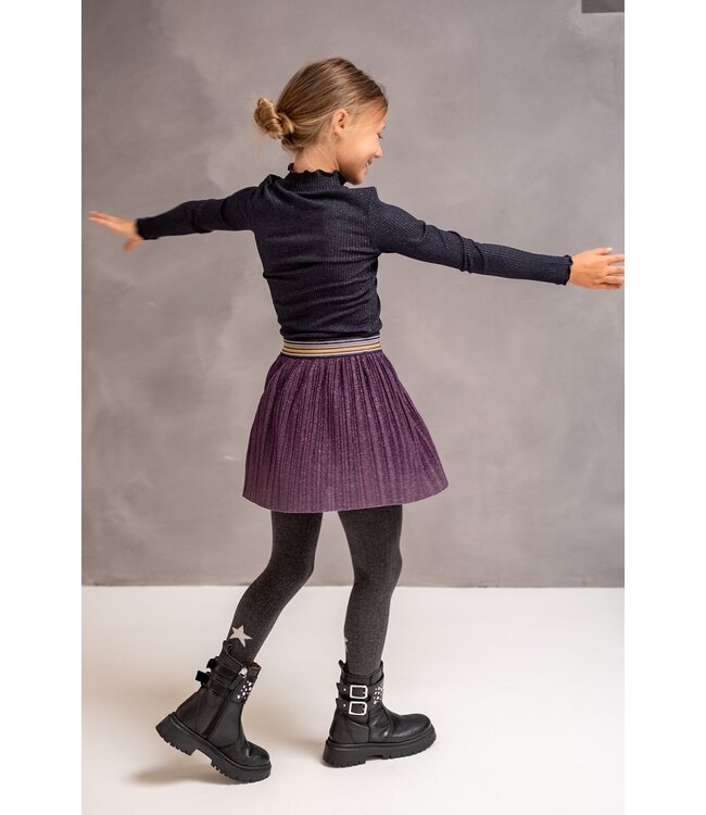 Like Flo Meisjes rok plisse glitter - Holly - Grape