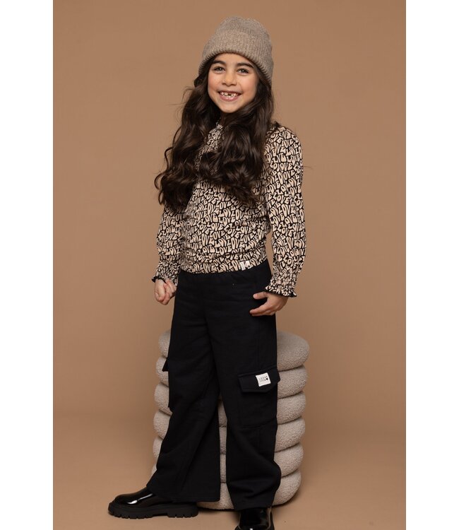 LOOXS Little Meisjes sweat broek wideleg - Zwart