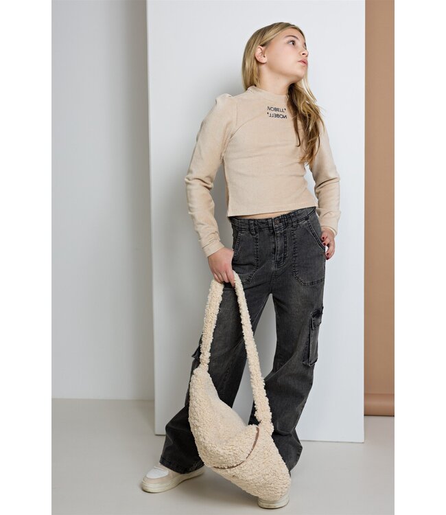 NoBell Meisjes cropped top met split - Kew - Pearled ivoor