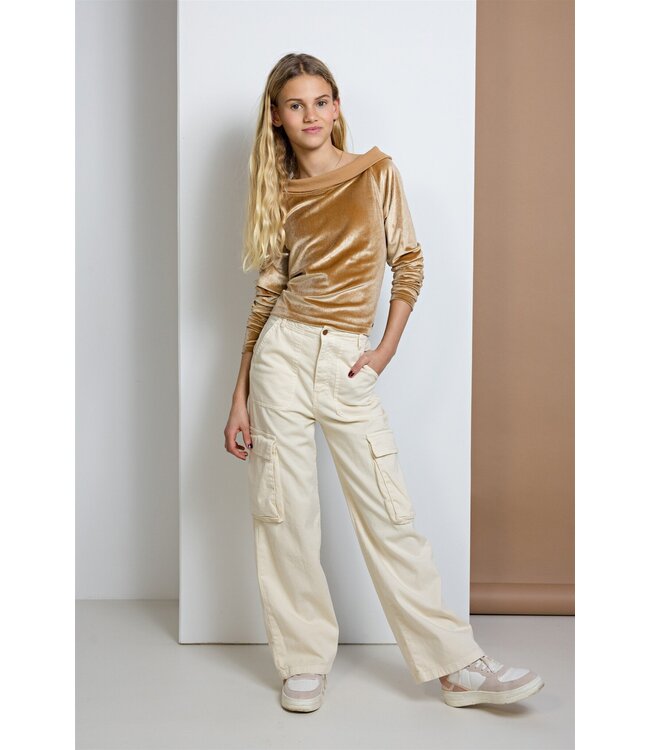 NoBell Meisjes top shiny velours off shoulder - Kelza - Rosy zand