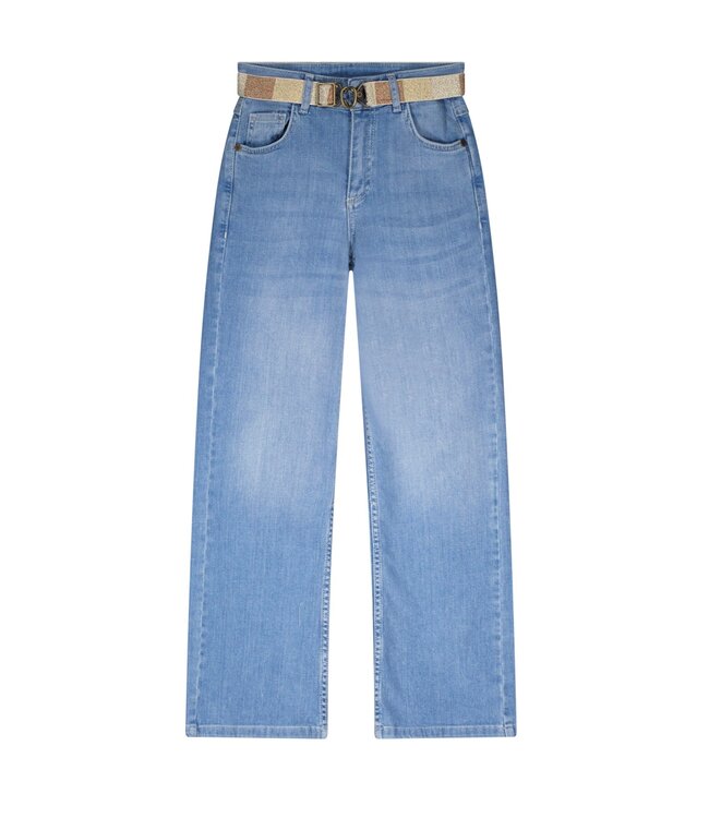 Like Flo Teens - Meisjes jeans broek wide leg met riem - Funky - Lt denim