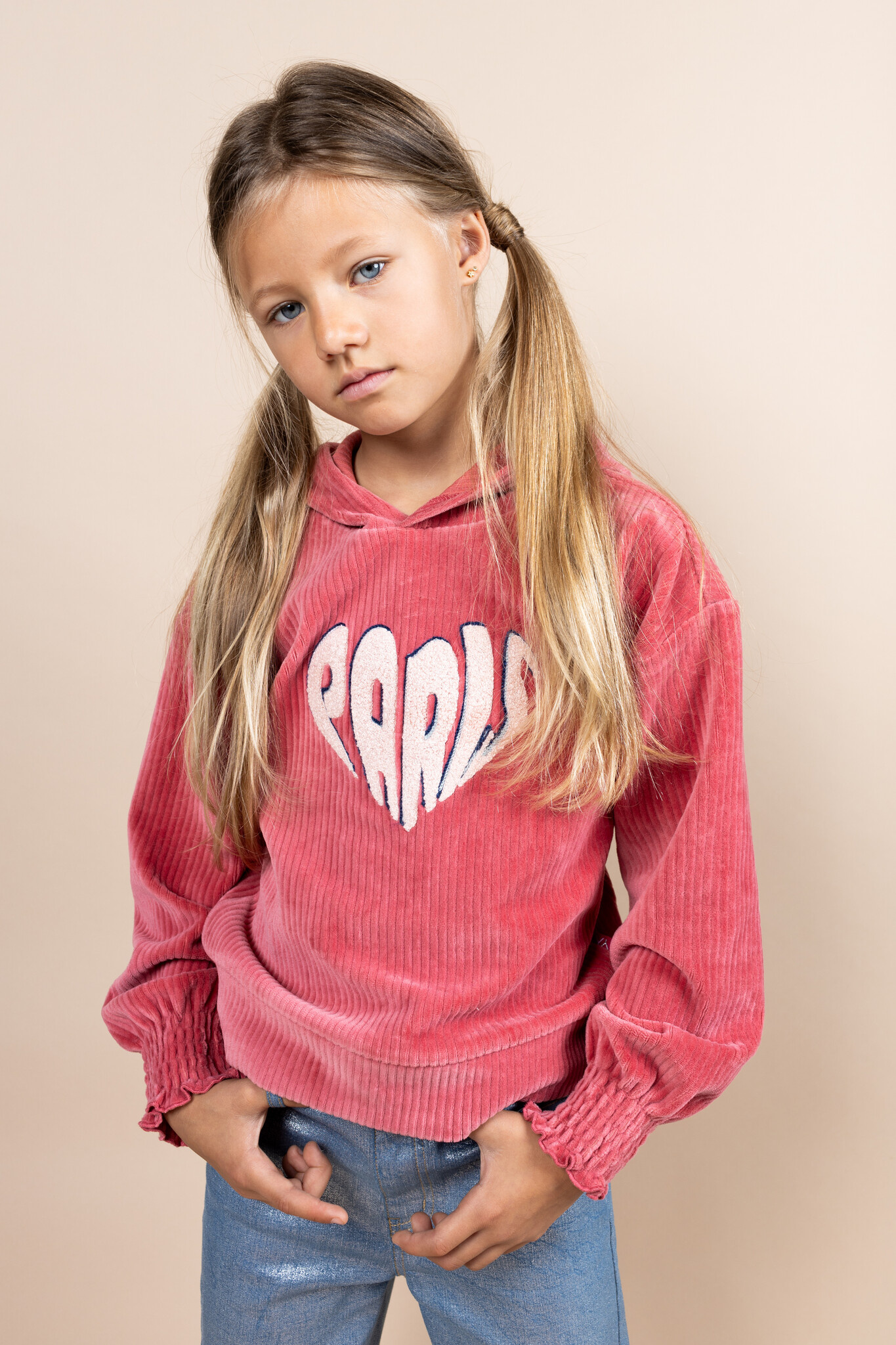 MAYCE Meisjes hoodie rib velours - Rouge