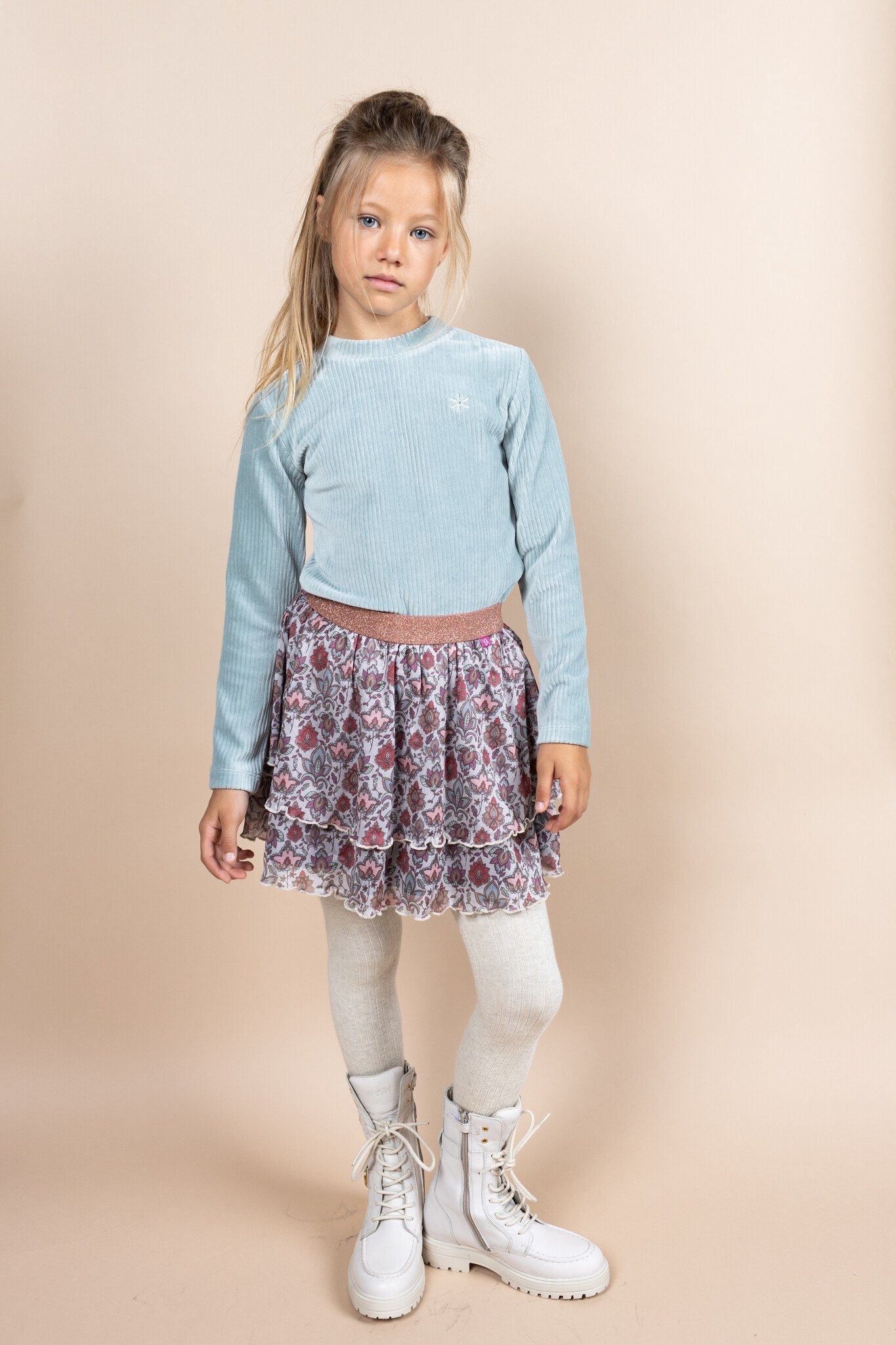 MAYCE Meisjes shirt rib velours - Powder blauw