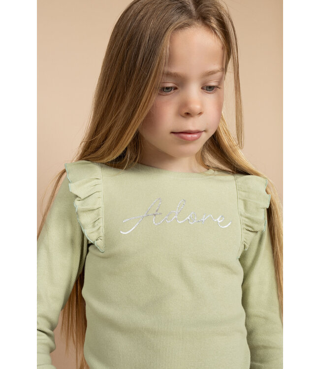 MAYCE Meisjes shirt rib ruffel - Pistache groen