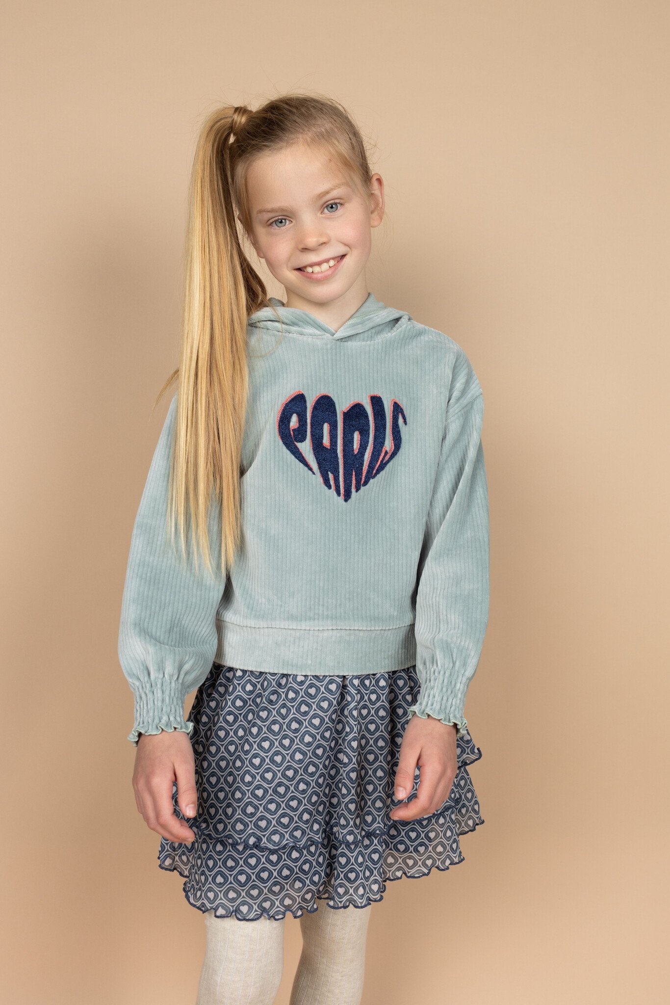 MAYCE Meisjes hoodie rib velours - Powder blauw