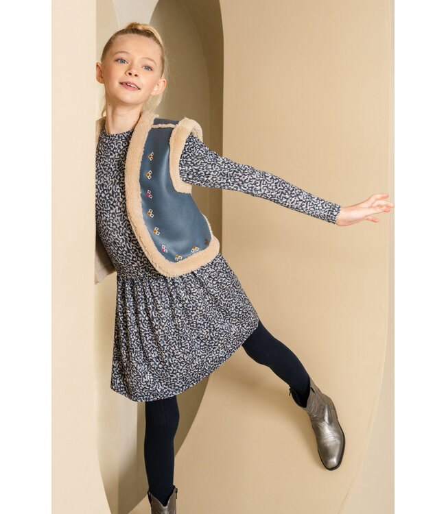 Like Flo Meisjes gilet teddy embroidery - Dewi - Indigo blauw