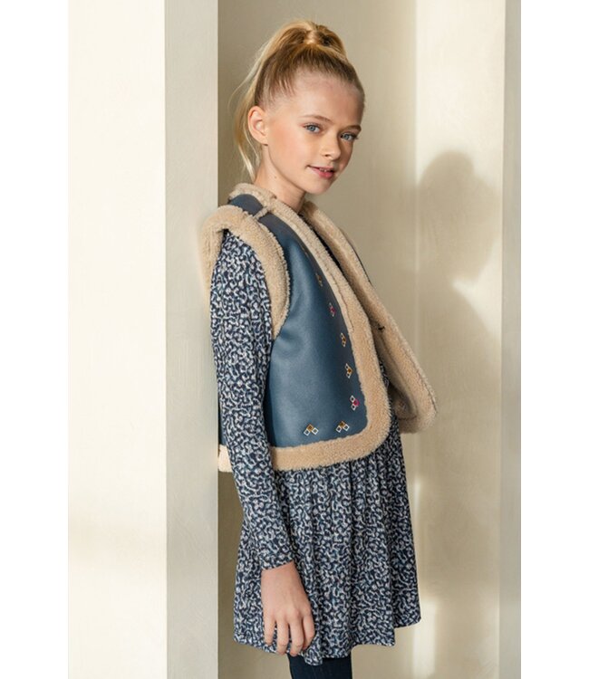 Like Flo Meisjes gilet teddy embroidery - Dewi - Indigo blauw
