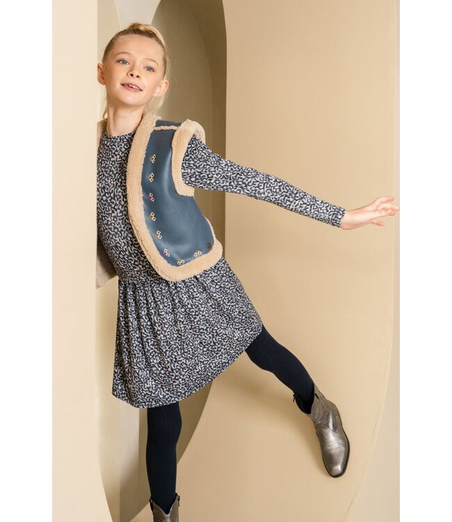 Like Flo Meisjes gilet teddy embroidery - Dewi - Indigo blauw