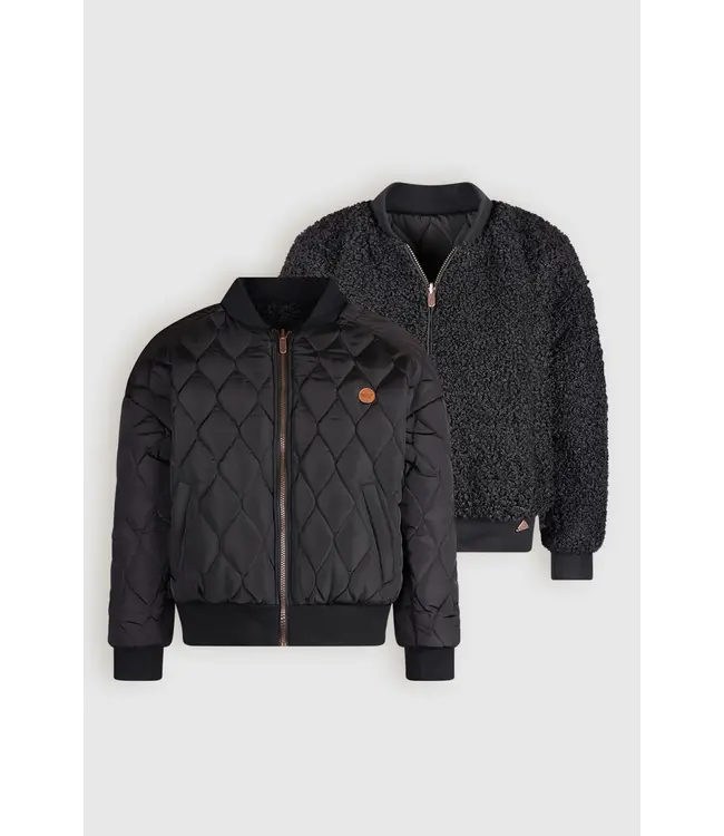 NoBell Meisjes reversibel winterjas met verborgen capuchon - Zwart