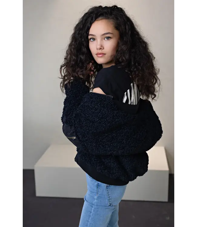 NoBell Meisjes reversibel winterjas met verborgen capuchon - Zwart