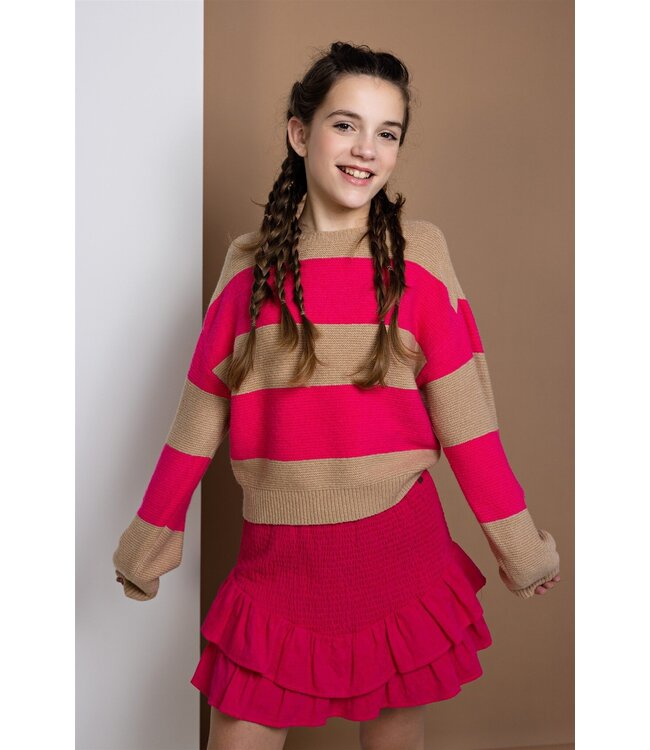 NoBell Meisjes jeans plooirok met riem - Nimmy - Piiink roze