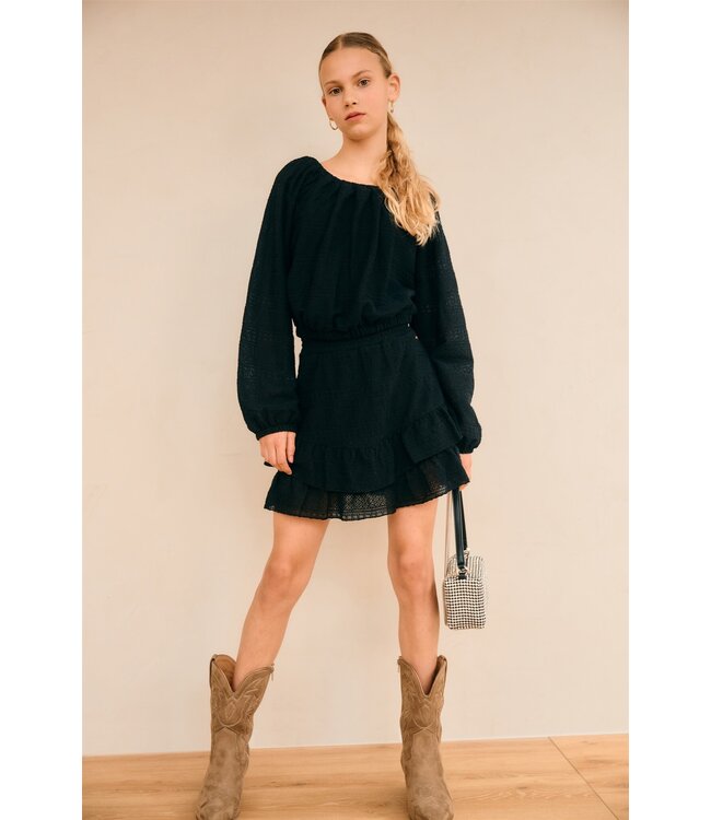 NoBell Zomer blouse meisjes Zwart - embroidery chiffon - Timre