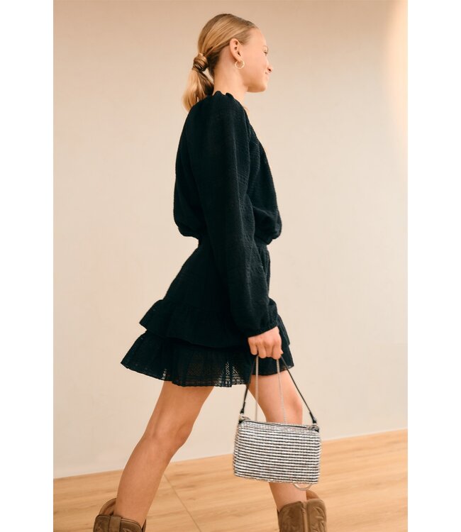 NoBell Zomer blouse meisjes Zwart - embroidery chiffon - Timre