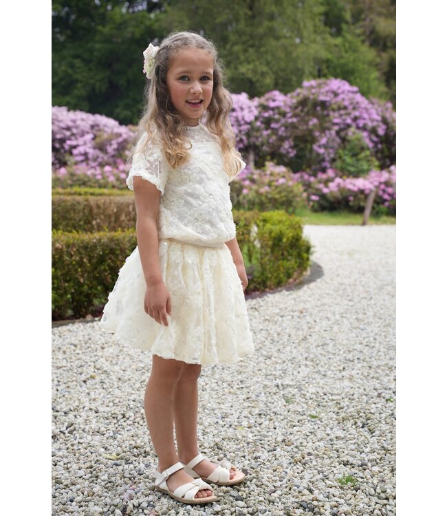 Le Chic Zomer rok meisjes Off wit - tule bloemen - Twilight