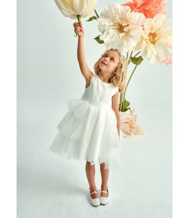 Abel & Lula Zomer jurk tule peplum meisjes - creme wit