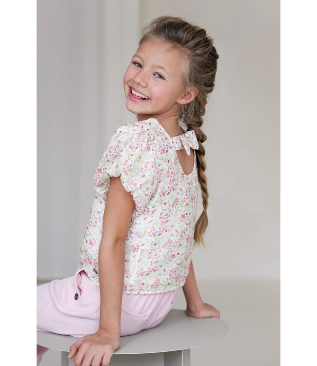 Like Flo Zomer top meisjes AOP multi - geweven - ballon mouwen - strik op achterkant - Evi