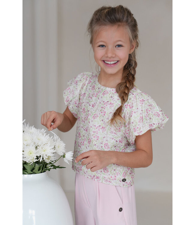 Like Flo Zomer top meisjes AOP multi - geweven - ballon mouwen - strik op achterkant - Evi