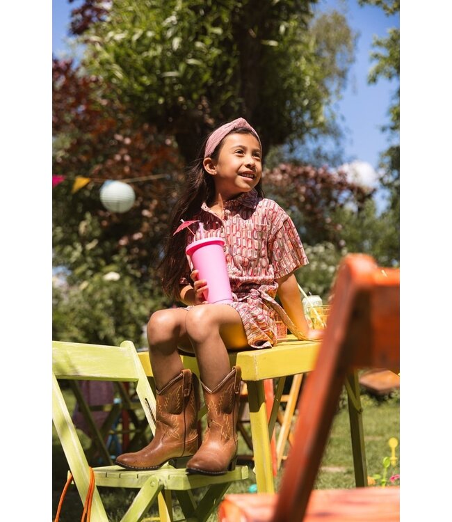 Quapi Zomer shirt meisjes - zand - AOP sketch -  Finette