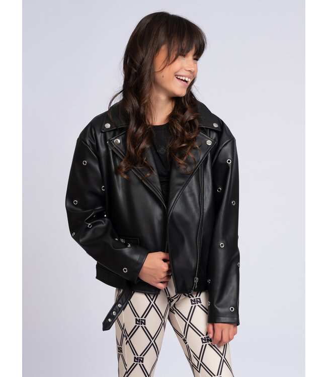 Nik&Nik zomer biker jasje meisjes - zwart - Eyelet
