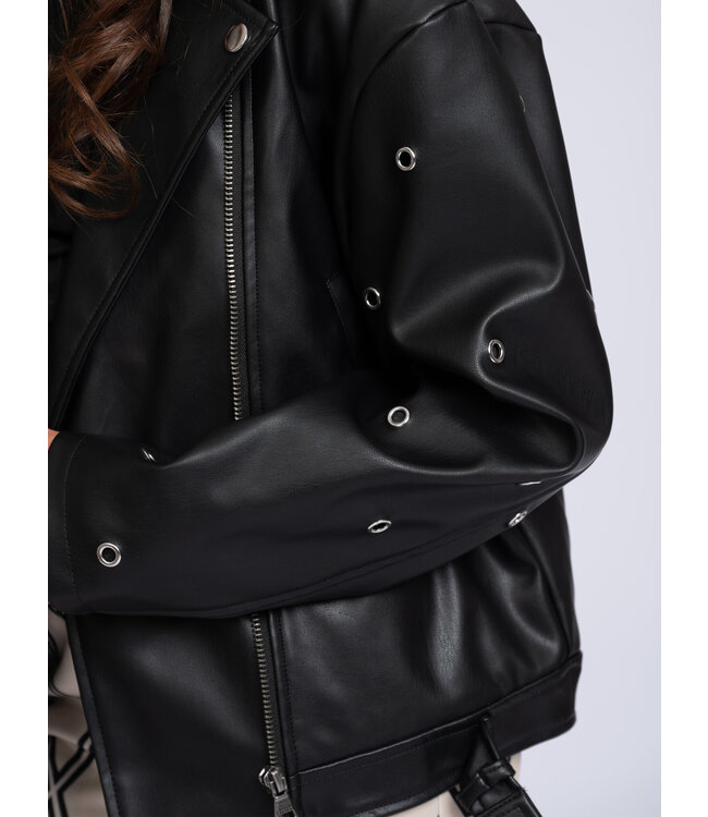 Nik&Nik zomer biker jasje meisjes - zwart - Eyelet