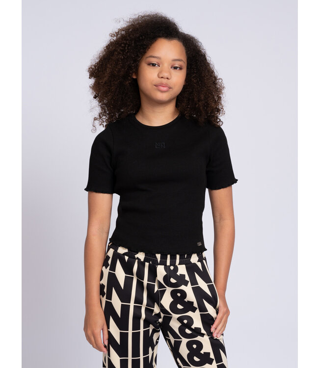 Nik&Nik zomer rib top meisjes - zwart - Sylvia
