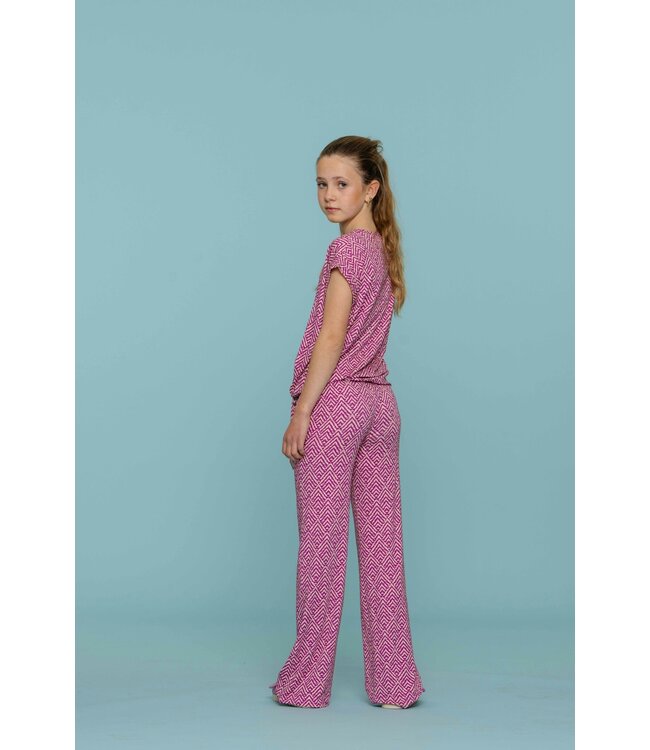 Geisha zomer broek meisjes - wide - AOP - cassis / off white