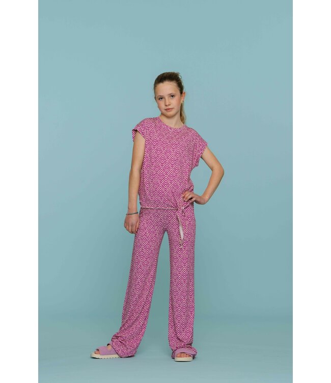 Geisha zomer broek meisjes - wide - AOP - cassis / off white