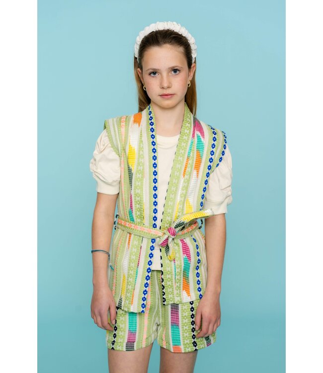 Geisha zomer gilet meisjes - fancy woven - groen / lime