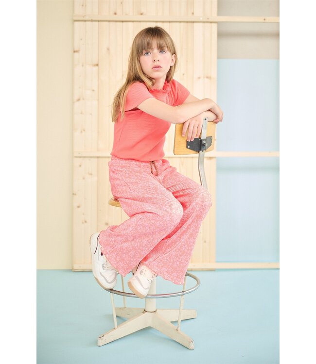 NoNo zomer jumpsuit meisjes - oranje koraal - Daisy AOP, plissee - Sylia