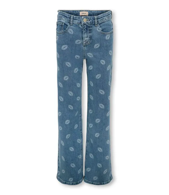 Kids ONLY zomer jeans broek meisjes - wide fit - medium blauw denim - Kogjuicy