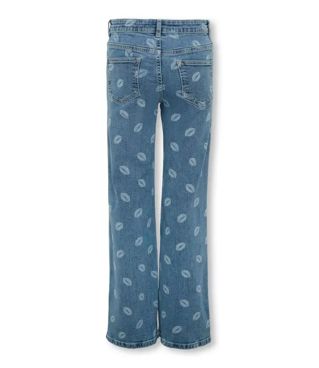 Kids ONLY zomer jeans broek meisjes - wide fit - medium blauw denim - Kogjuicy