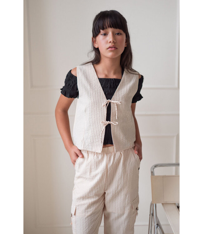 Like Flo zomer cargo broek meisjes teens - creme, gestreept - Fever