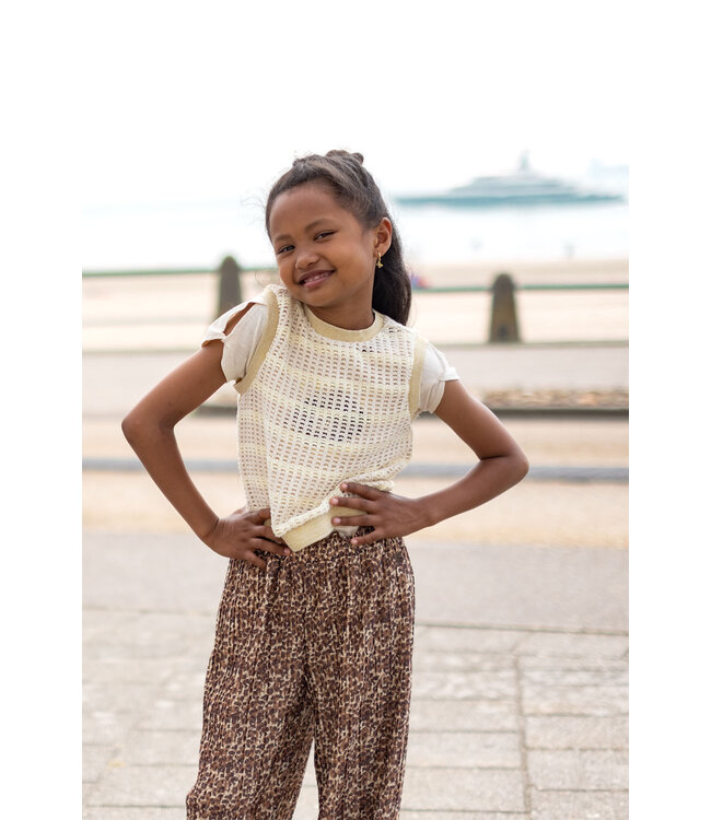 Like Flo zomer broek meisjes - luipaard latte - plisse, mesh - Freya