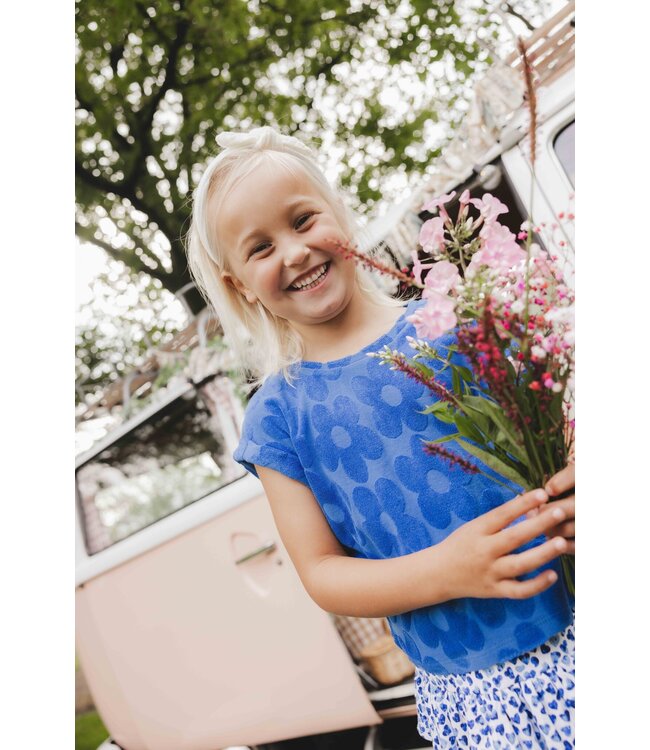 LOOXS Little Zomer top meisjes jaquard bloemen terry - blauw